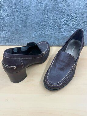 Vintage 90s Liz Claiborne Brown Leather Block Heeled Loafers